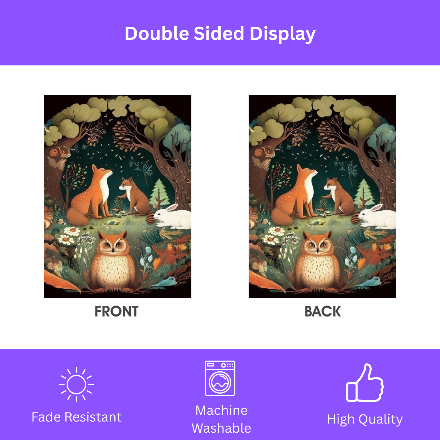 Forest Animals Garden Flag - double-sided design - Dragonfire Gardens