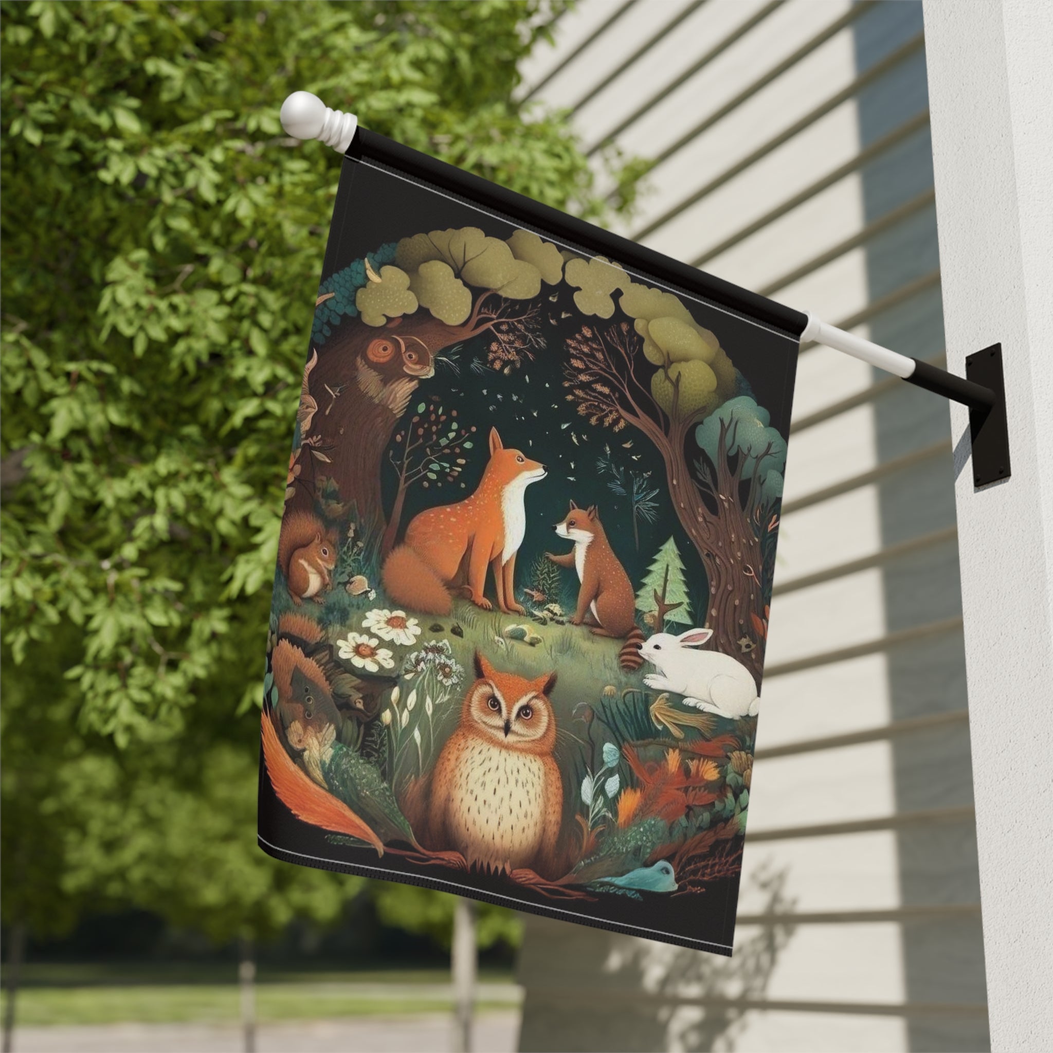 Forest Animals Garden Flag - close-up detail - Dragonfire Gardens