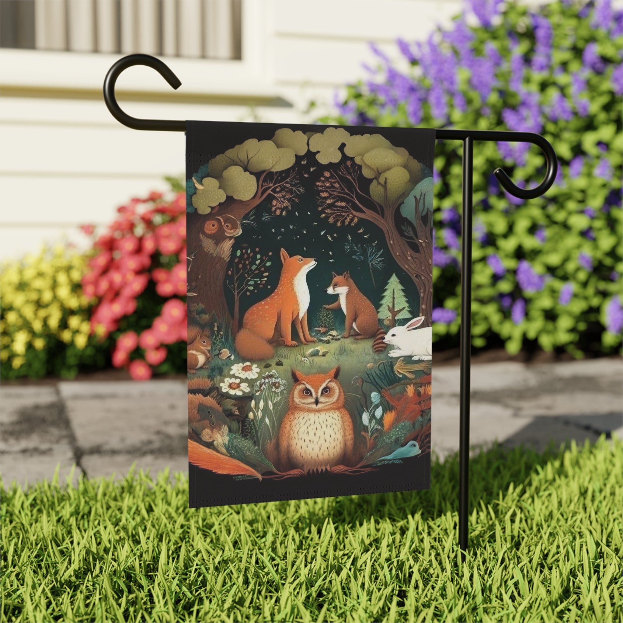 Forest Animals Garden Flag - outdoor display - Dragonfire Gardens