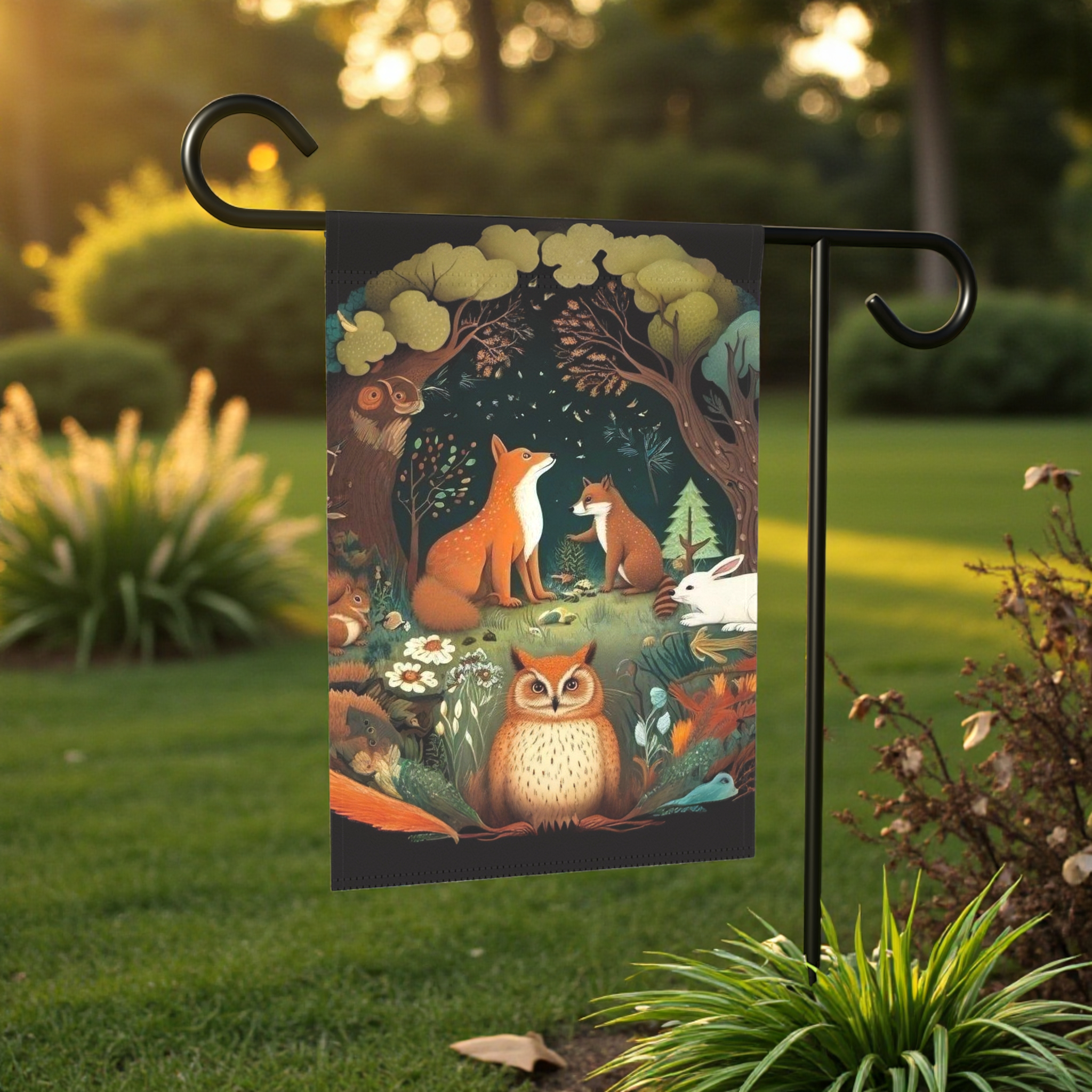 Forest Animals Garden Flag - front view - Dragonfire Gardens