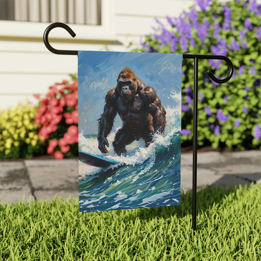 Surfing Gorilla Garden Flag