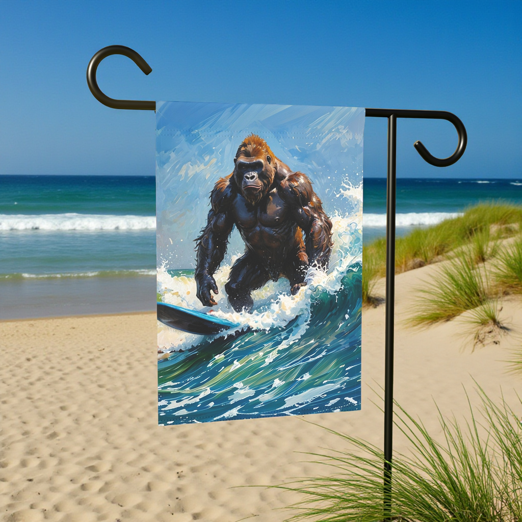 Surfing Gorilla Garden Flag