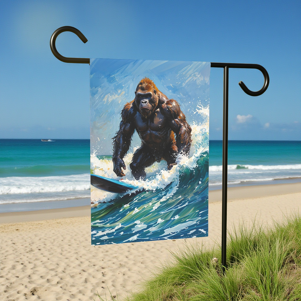 Surfing Gorilla Garden Flag