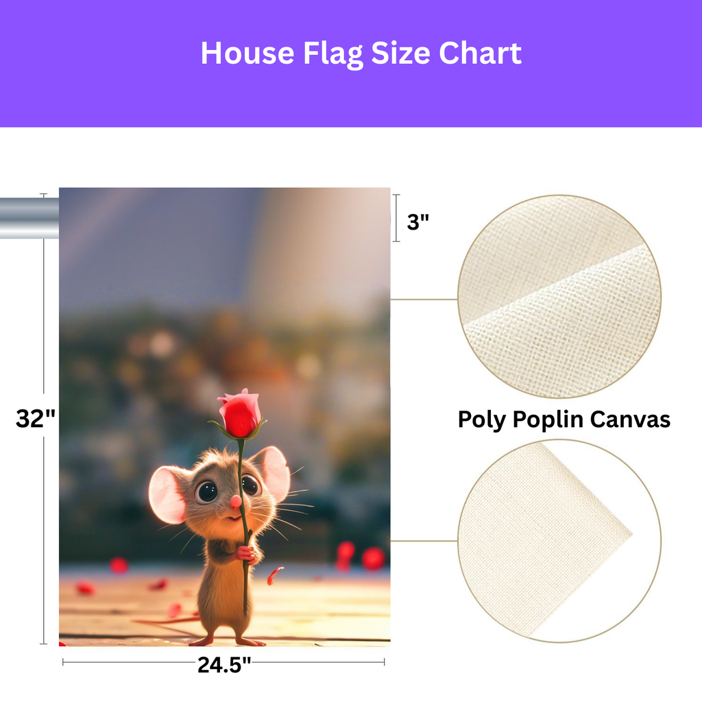 Mouse and Red Rose Valentines Garden Flag - yard display - Dragonfire Gardens