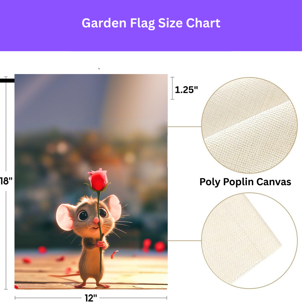 Mouse and Red Rose Valentines Garden Flag - porch decor - Dragonfire Gardens