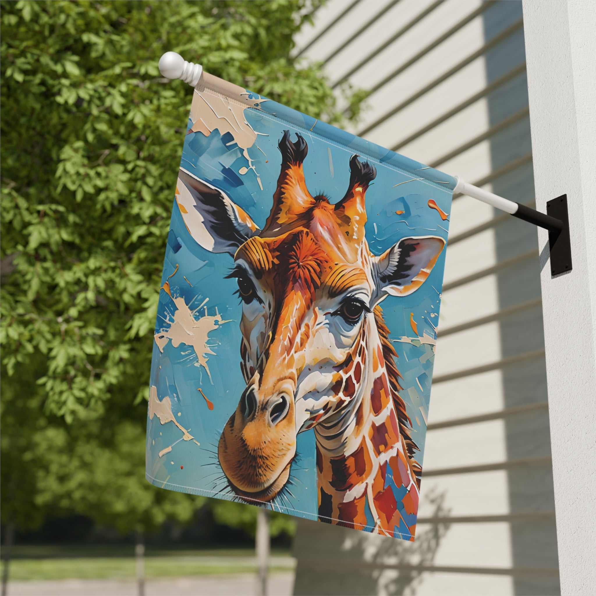 Painted Giraffe Garden Flag - close-up detail - Dragonfire Gardens