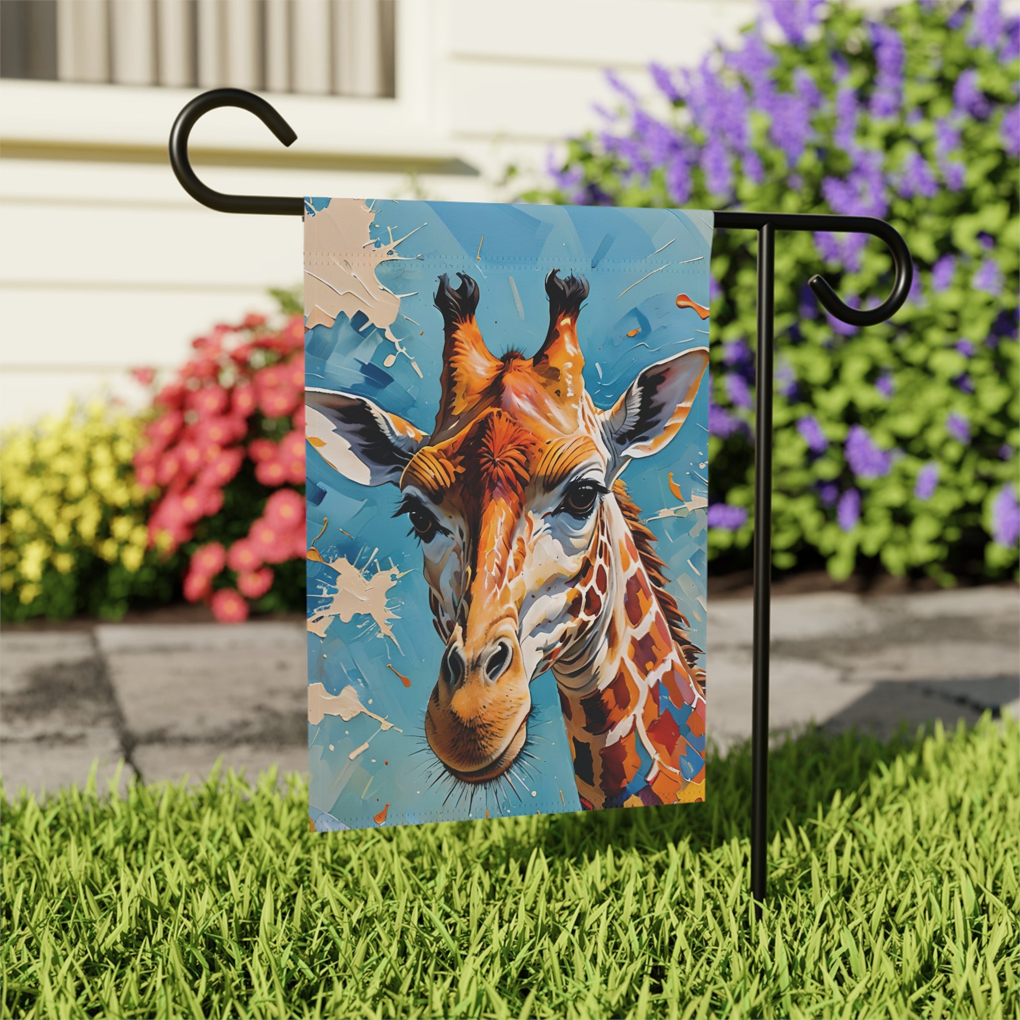 Painted Giraffe Garden Flag - outdoor display - Dragonfire Gardens