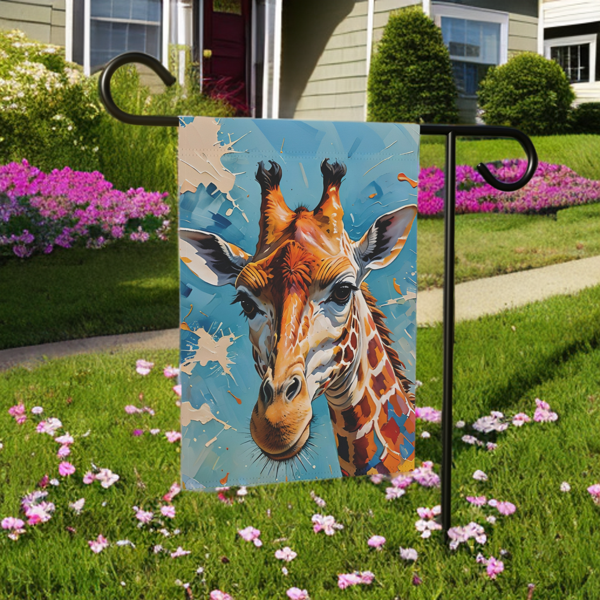 Painted Giraffe Garden Flag - porch decor - Dragonfire Gardens