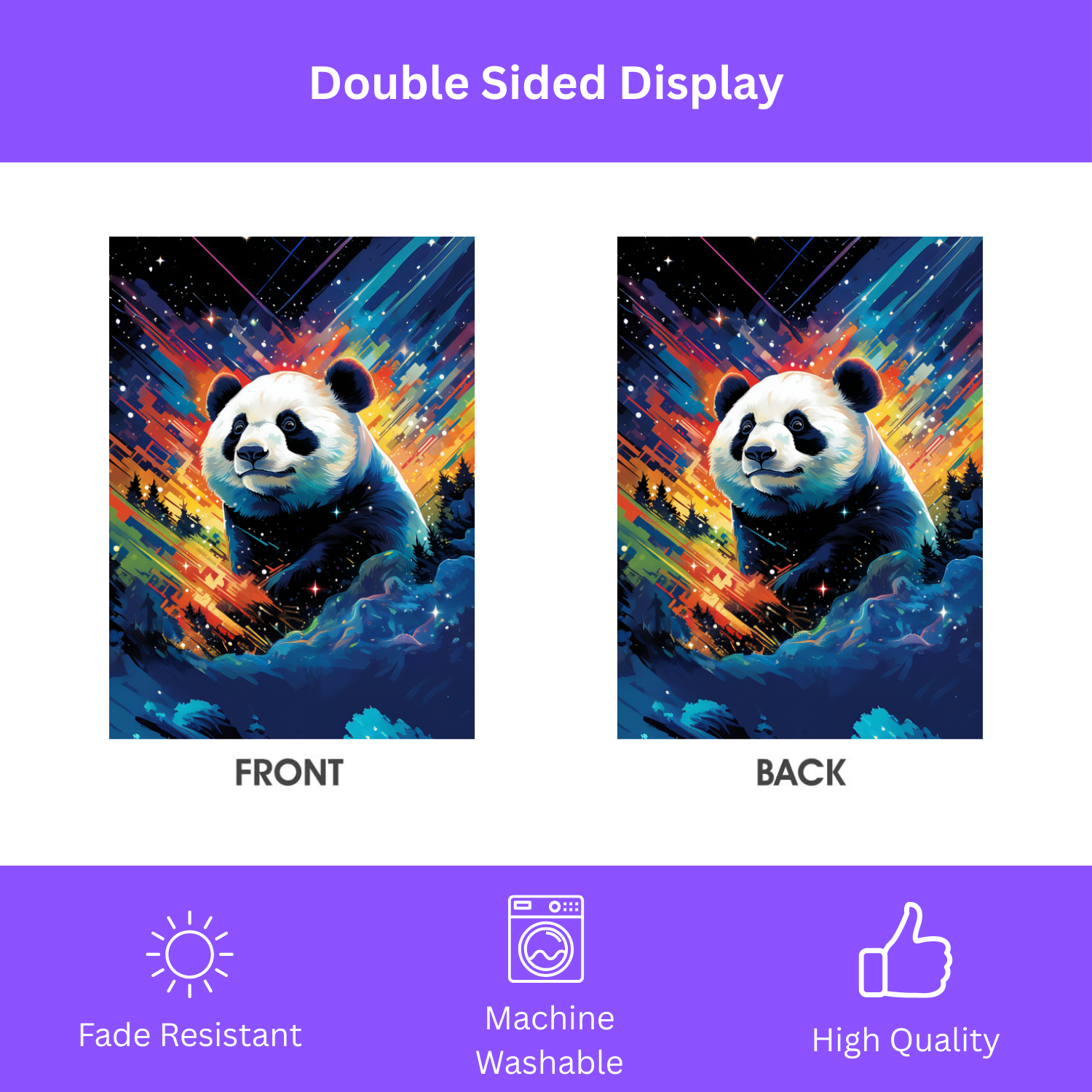 Colorful Sky Panda Garden Flag - double-sided design - Dragonfire Gardens