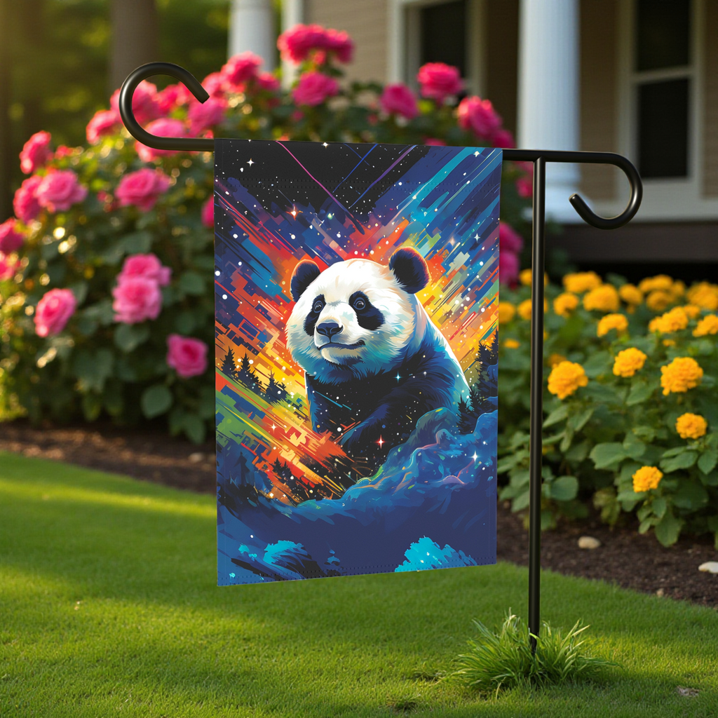 Colorful Sky Panda Garden Flag - front view - Dragonfire Gardens
