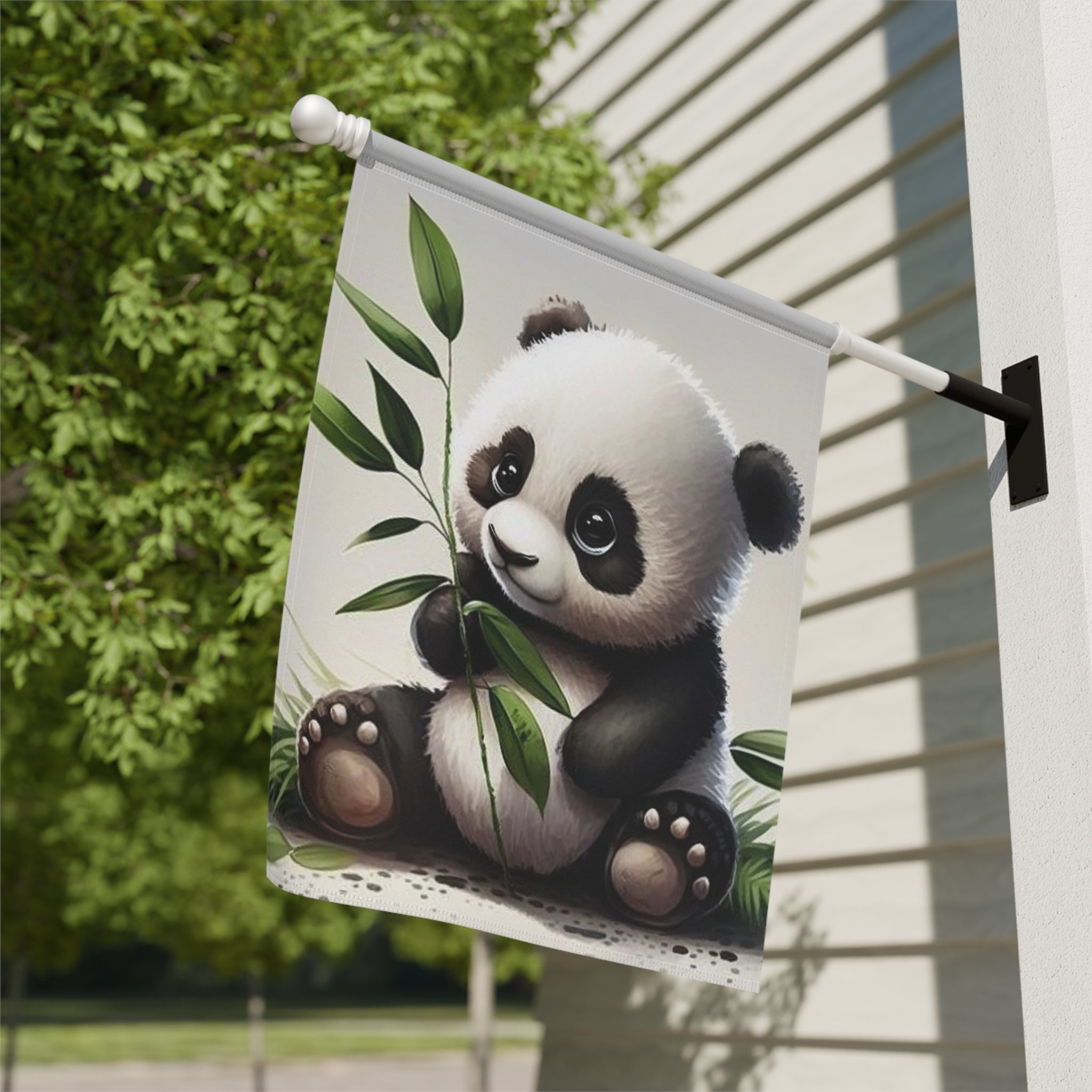 Baby Panda Garden Flag - close-up detail - Dragonfire Gardens