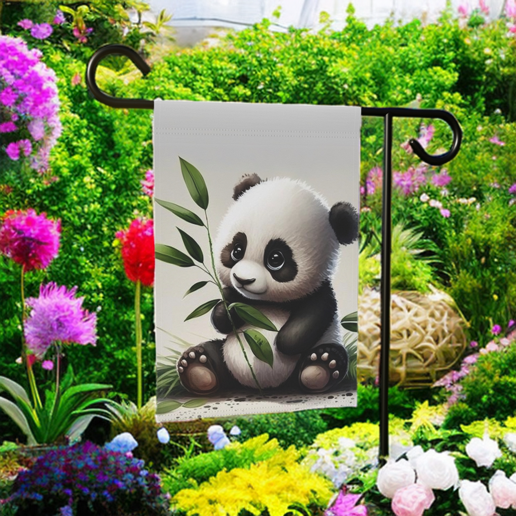 Baby Panda Garden Flag - lifestyle display - Dragonfire Gardens