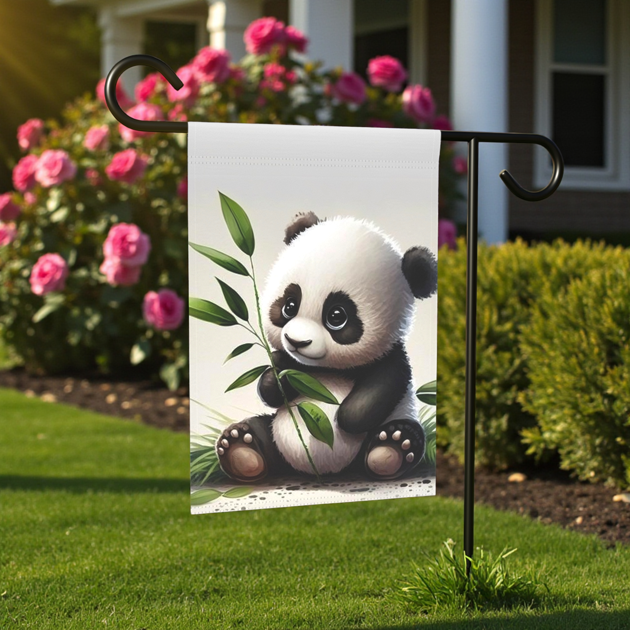 Baby Panda Garden Flag - front view - Dragonfire Gardens