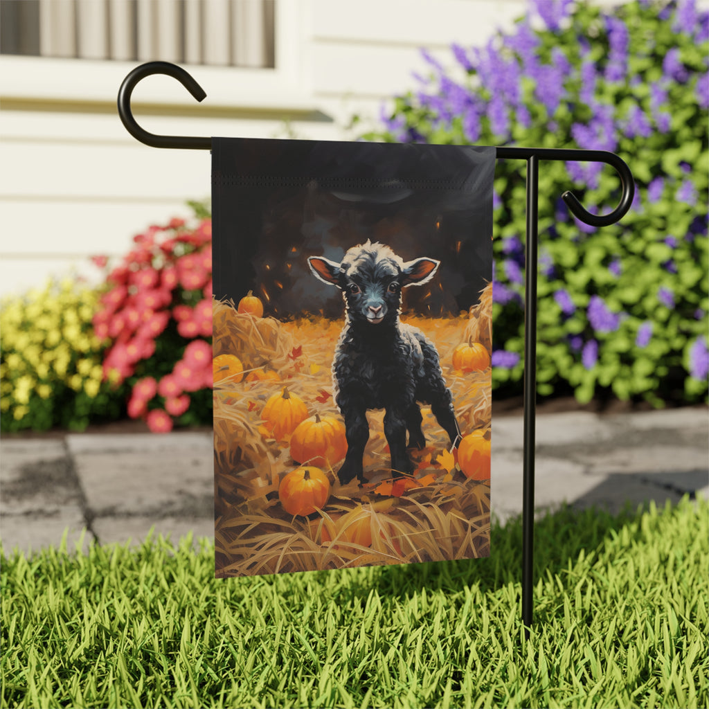 Pumpkin Patch Black Lamb Garden Flag - outdoor display - Dragonfire Gardens
