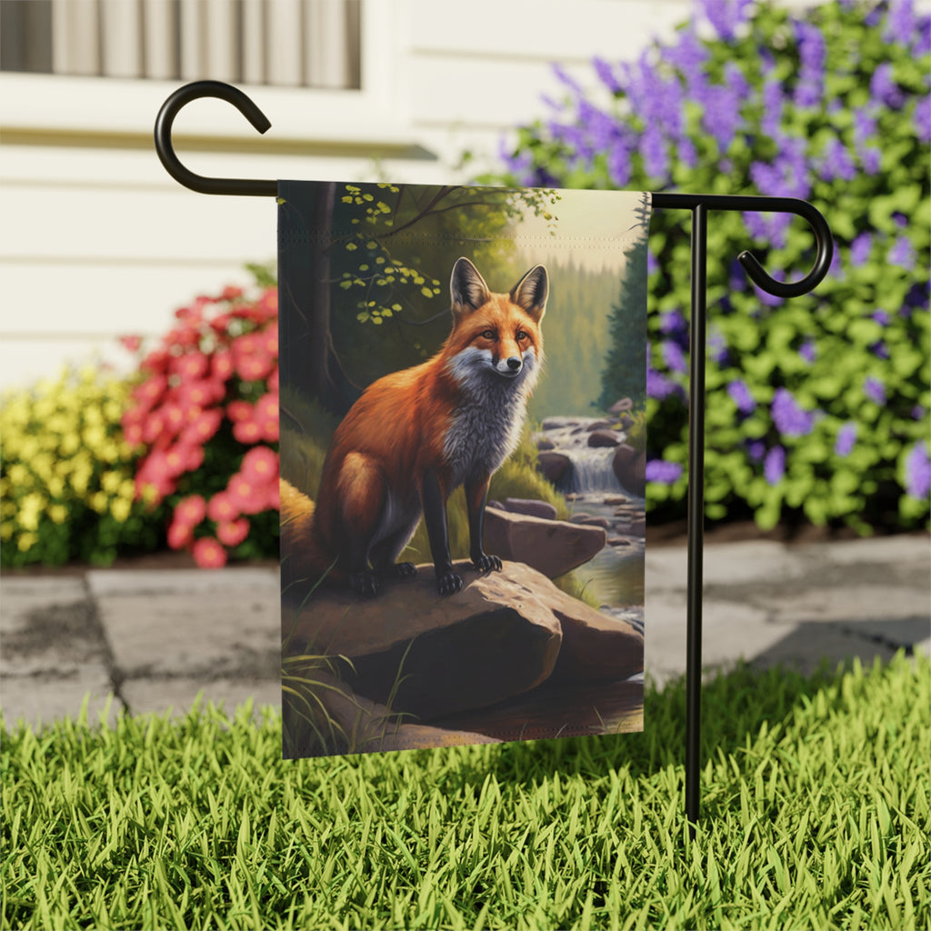 Red Fox by the Stream Garden Flag
