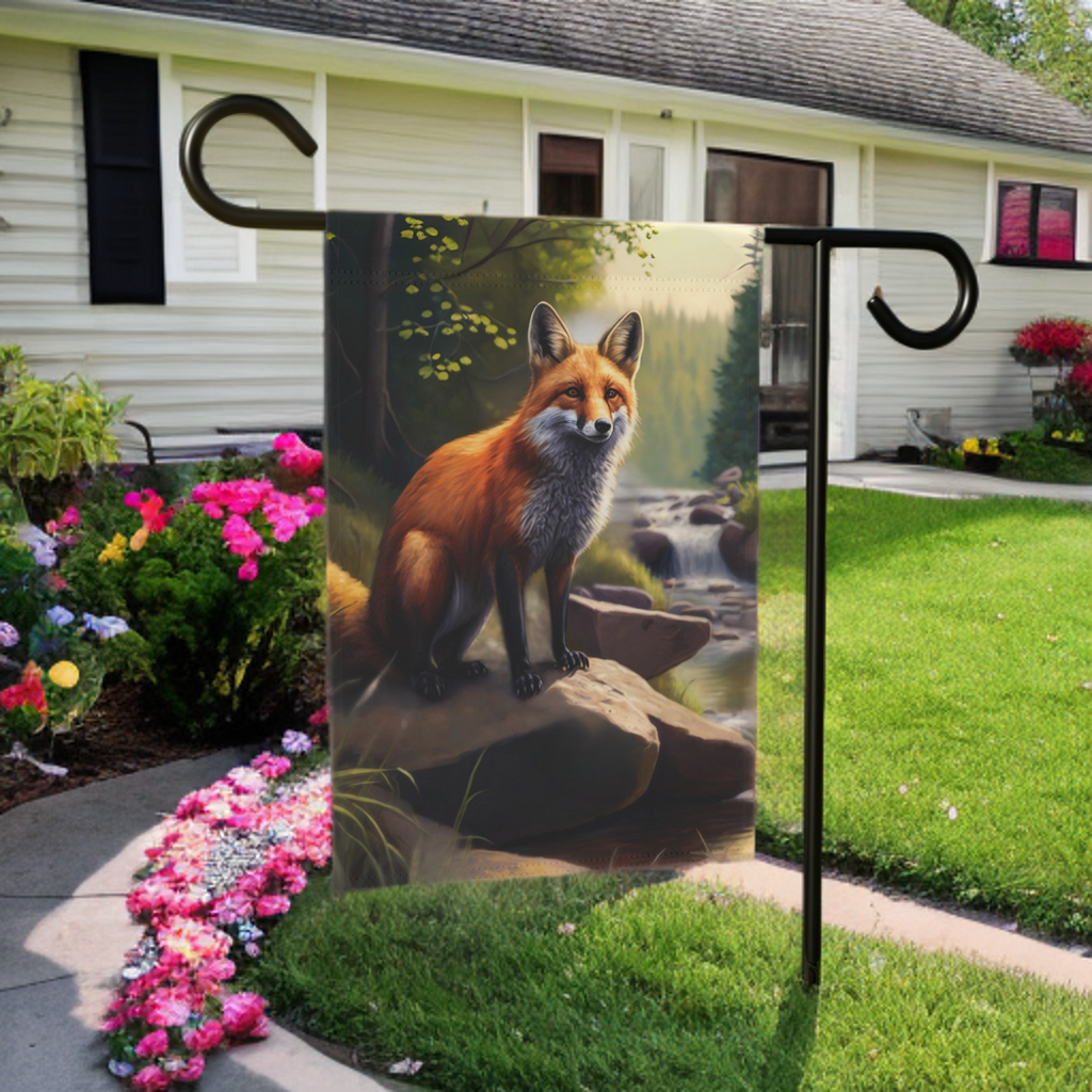 Red Fox by the Stream Garden Flag