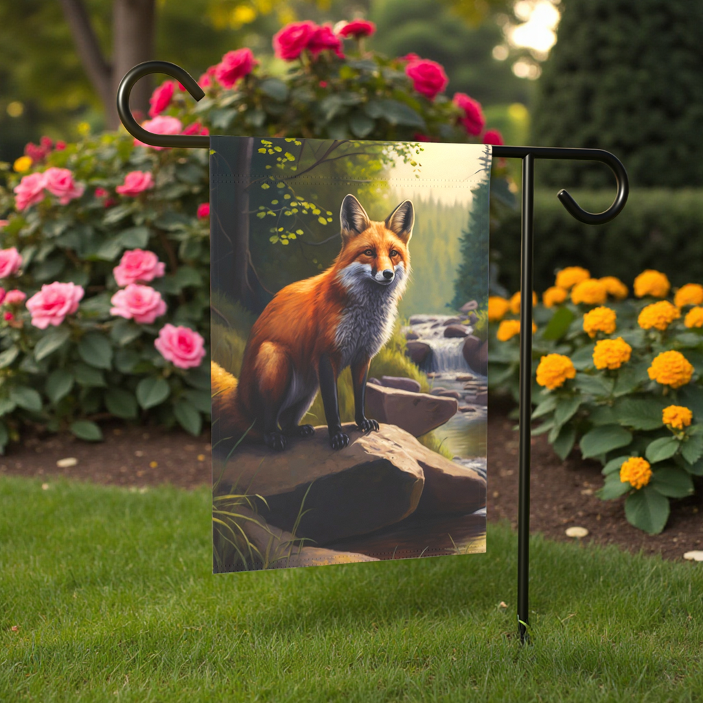 Red Fox by the Stream Garden Flag