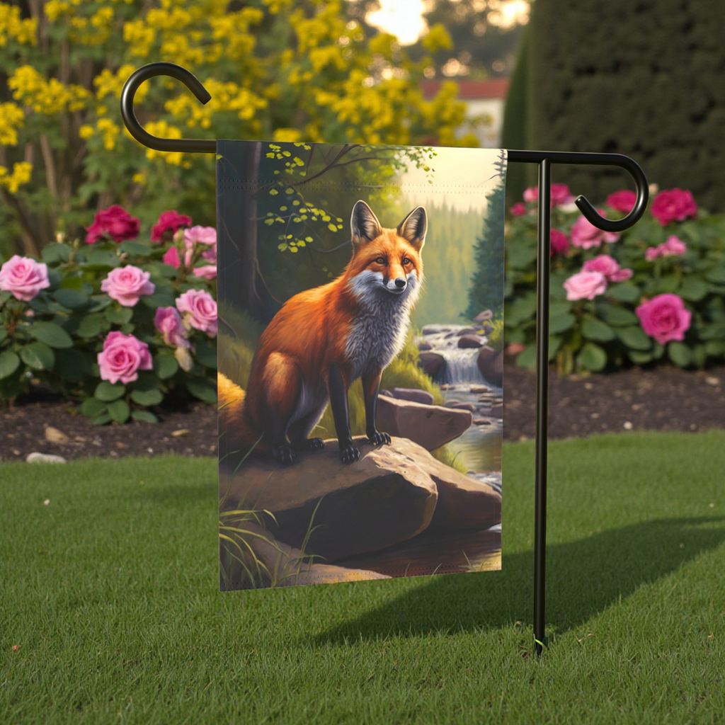Red Fox by the Stream Garden Flag