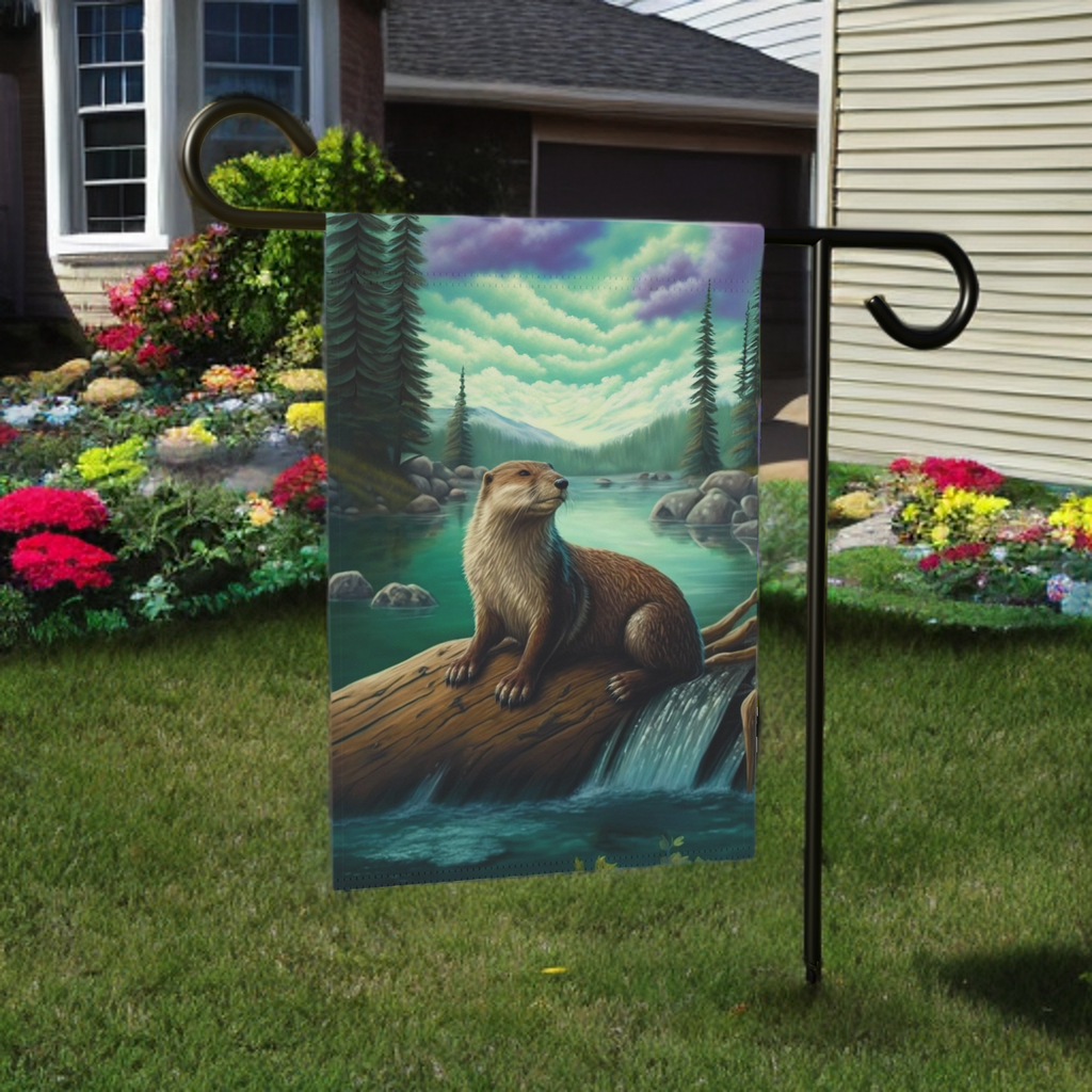 River Otter Garden Flag - size comparison - Dragonfire Gardens