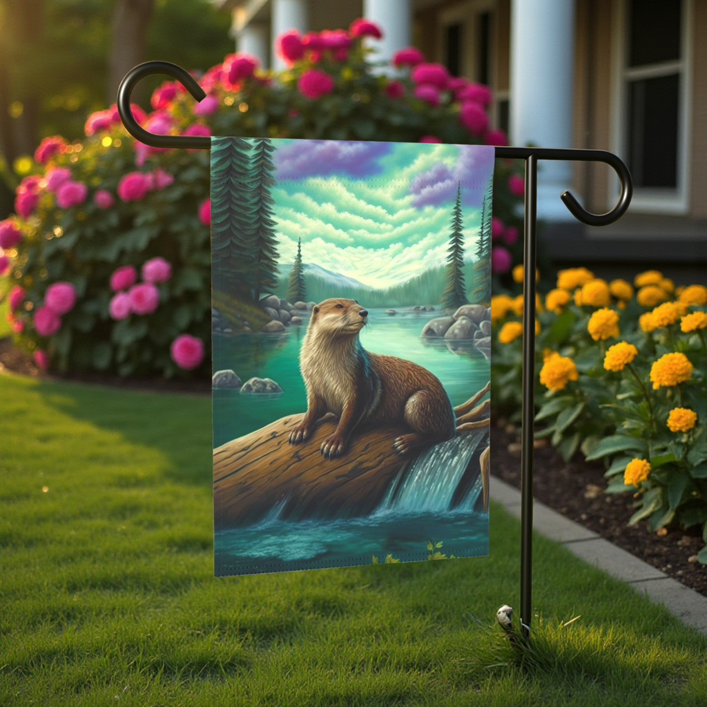 River Otter Garden Flag - front view - Dragonfire Gardens