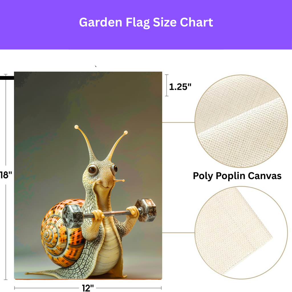Weight Lifter Snail Fitness Garden Flag - porch decor - Dragonfire Gardens