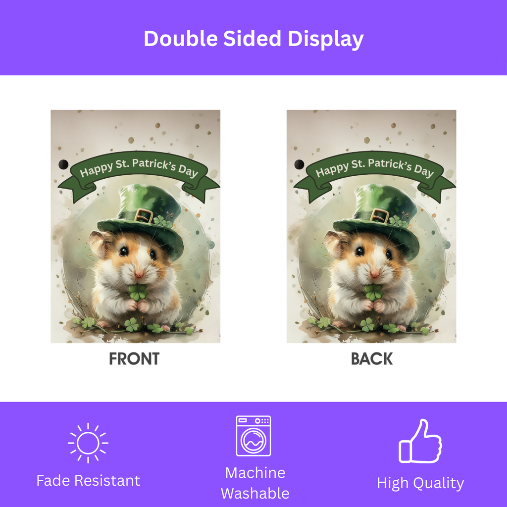 St. Patrick's Day Hamster Garden Flag - double-sided design - Dragonfire Gardens