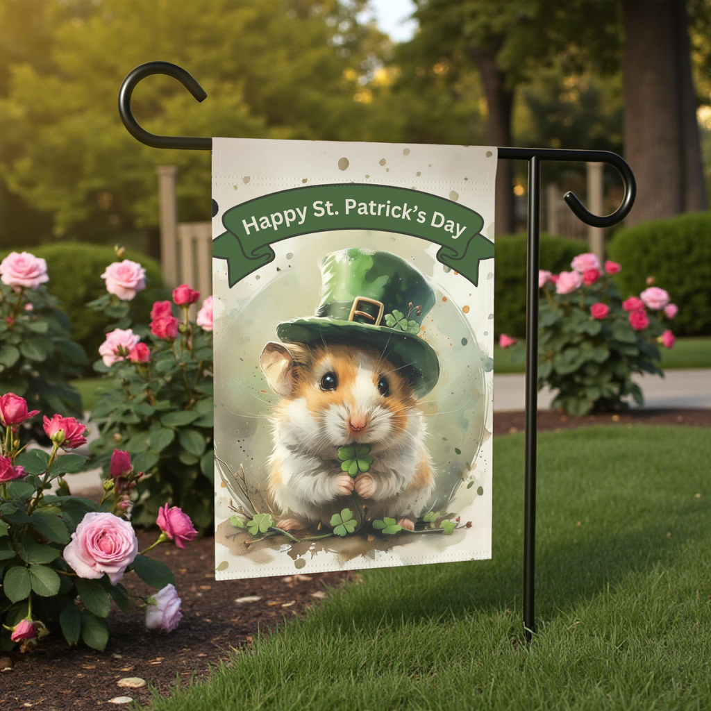 St. Patrick's Day Hamster Garden Flag - product detail - Dragonfire Gardens