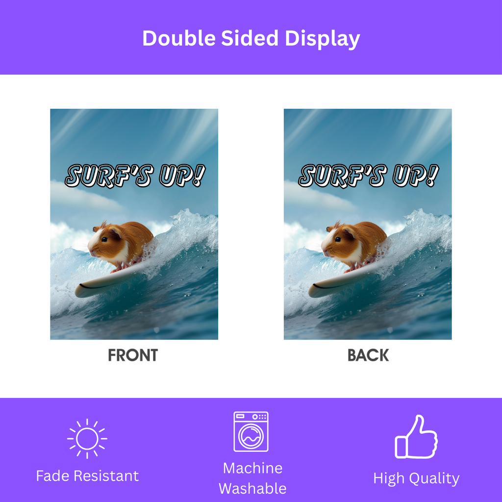 Surf's Up! Guinea Pig Garden Flag - double-sided design - Dragonfire Gardens