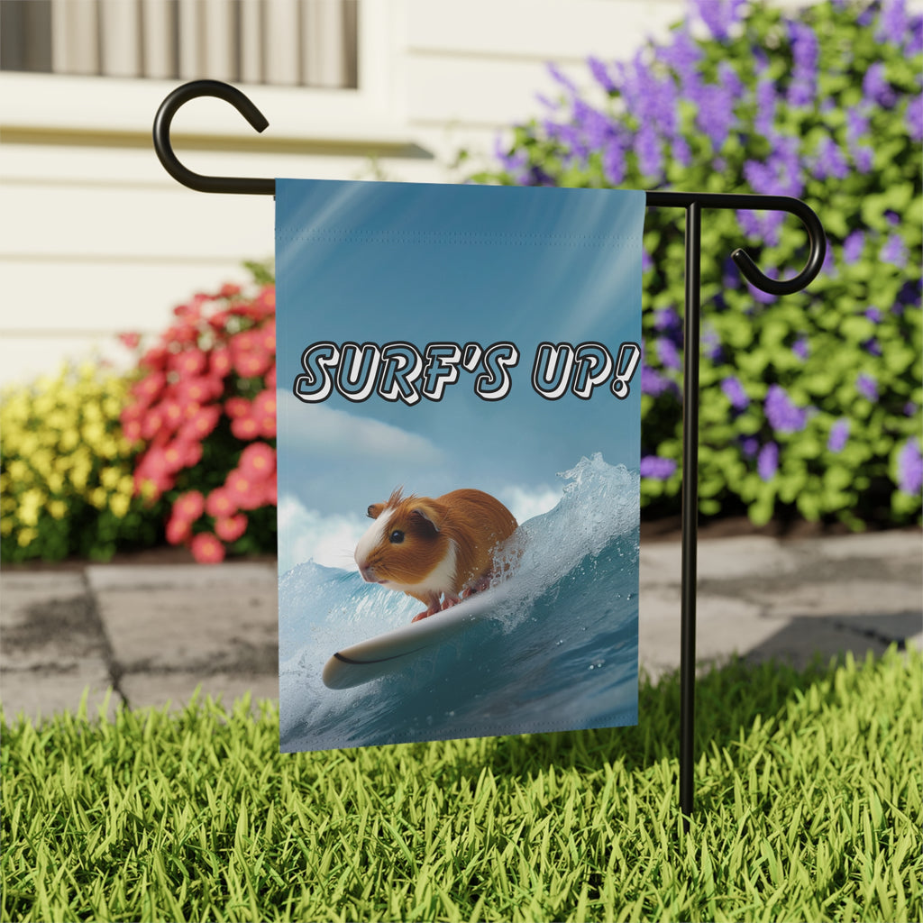 Surf's Up! Guinea Pig Garden Flag - outdoor display - Dragonfire Gardens