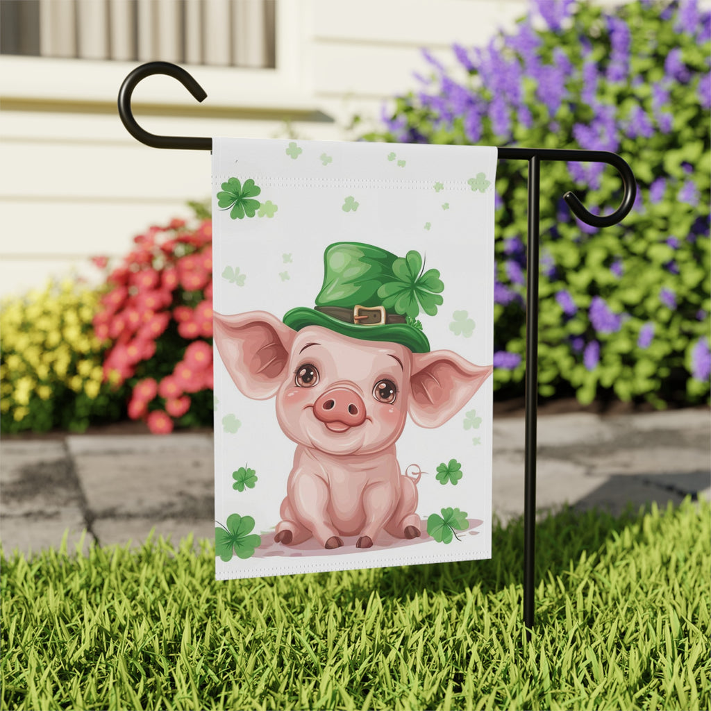 St. Patrick's Day Pig Garden Flag - outdoor display - Dragonfire Gardens
