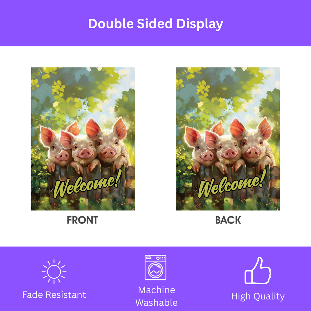 Three Little Pigs Welcome Garden Flag - double-sided design - Dragonfire Gardens