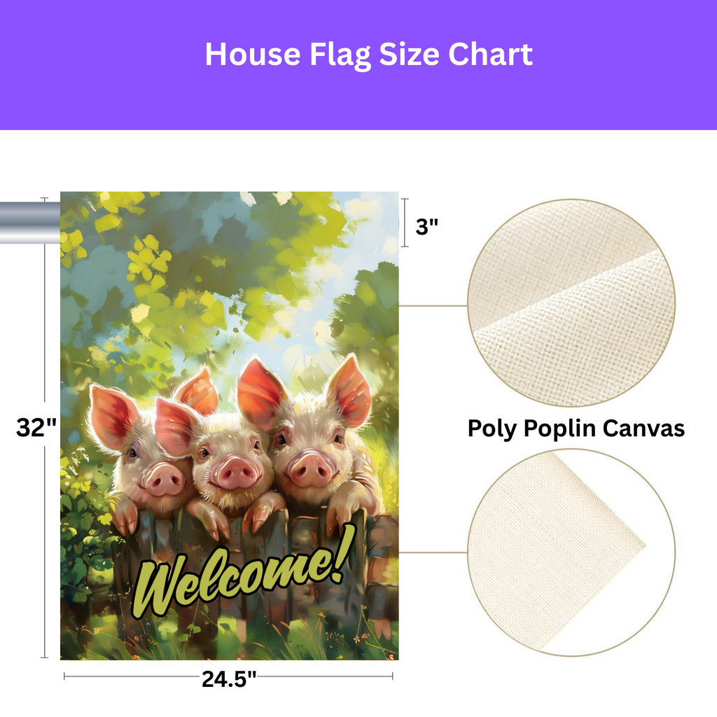 Three Little Pigs Welcome Garden Flag - yard display - Dragonfire Gardens