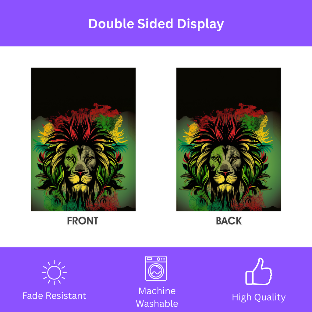 Vibrant Rasta Lion Garden Flag - double-sided design - Dragonfire Gardens