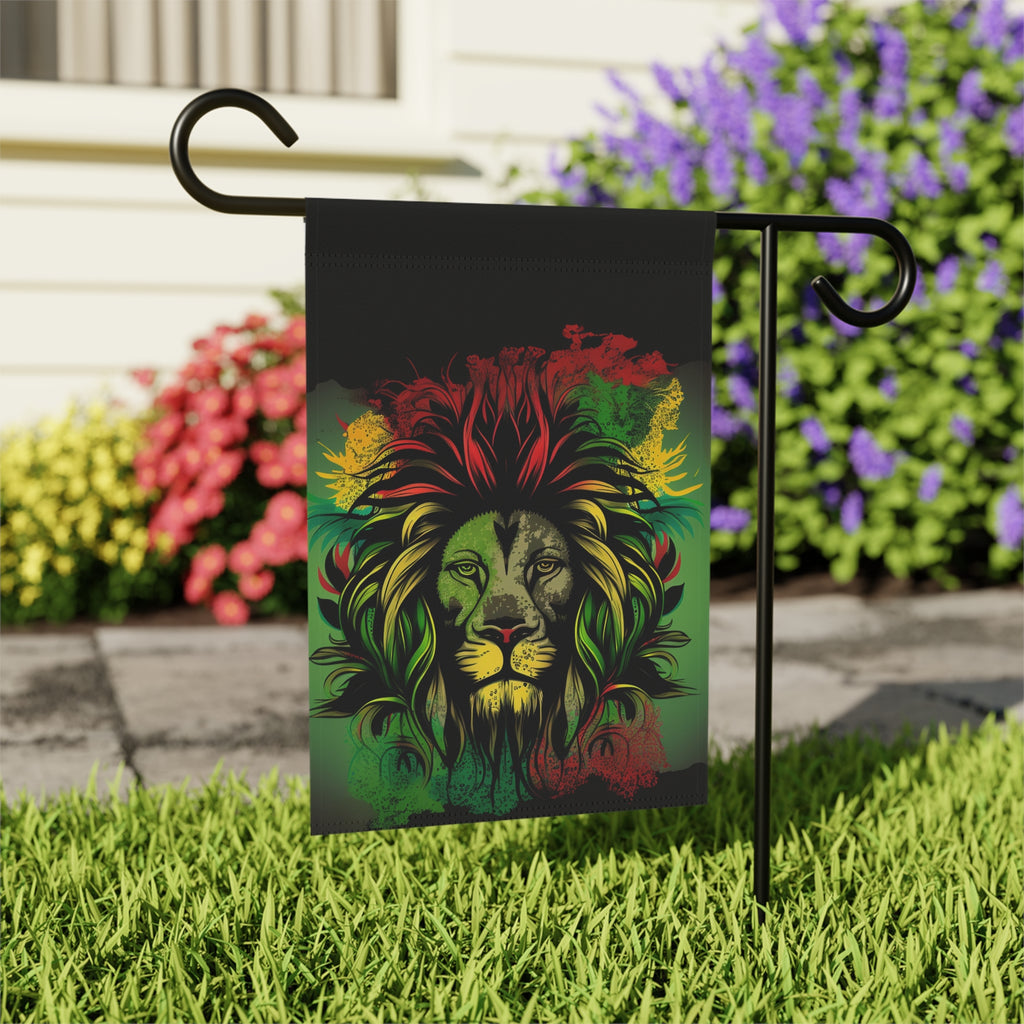 Vibrant Rasta Lion Garden Flag - outdoor display - Dragonfire Gardens