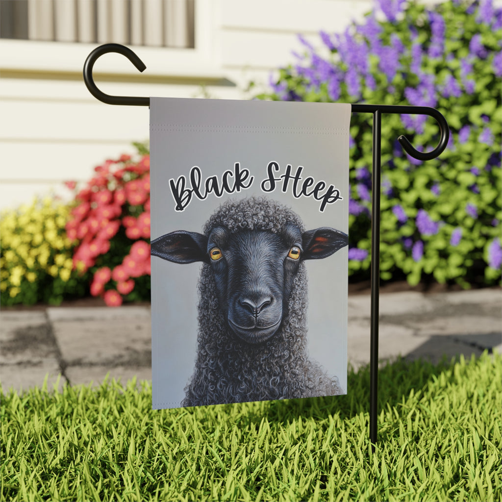 Black Sheep Garden Flag - outdoor display - Dragonfire Gardens