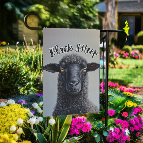 Black Sheep Garden Flag - size comparison - Dragonfire Gardens