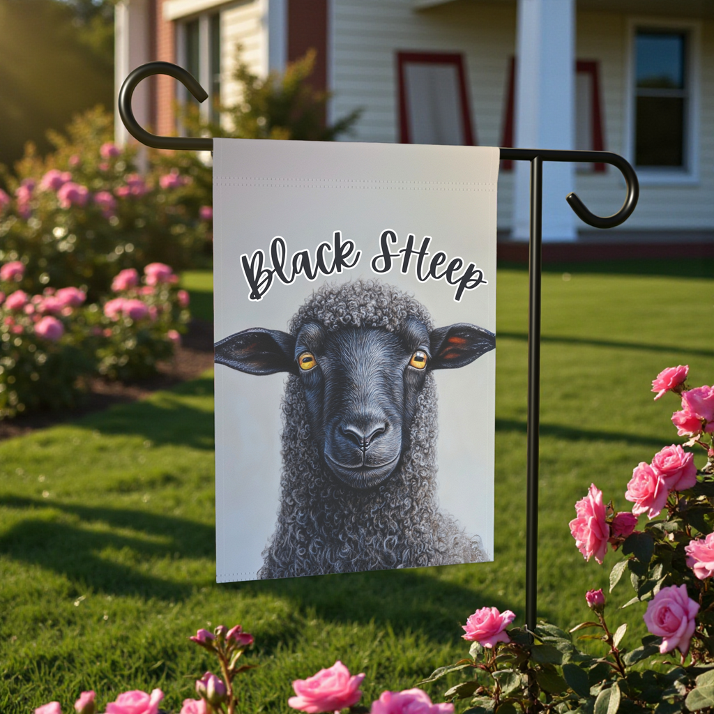 Black Sheep Garden Flag - front view - Dragonfire Gardens