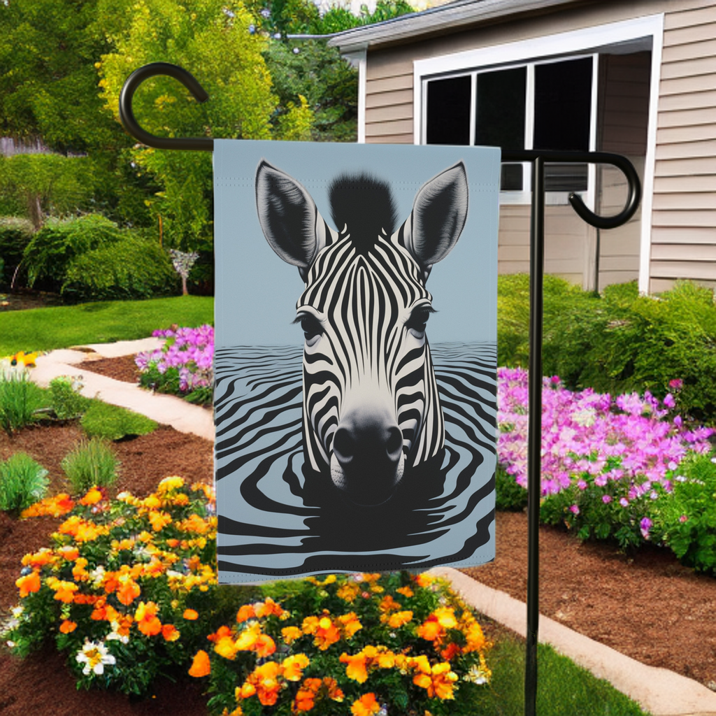 Zebra Strips Garden Flag - lifestyle display - Dragonfire Gardens