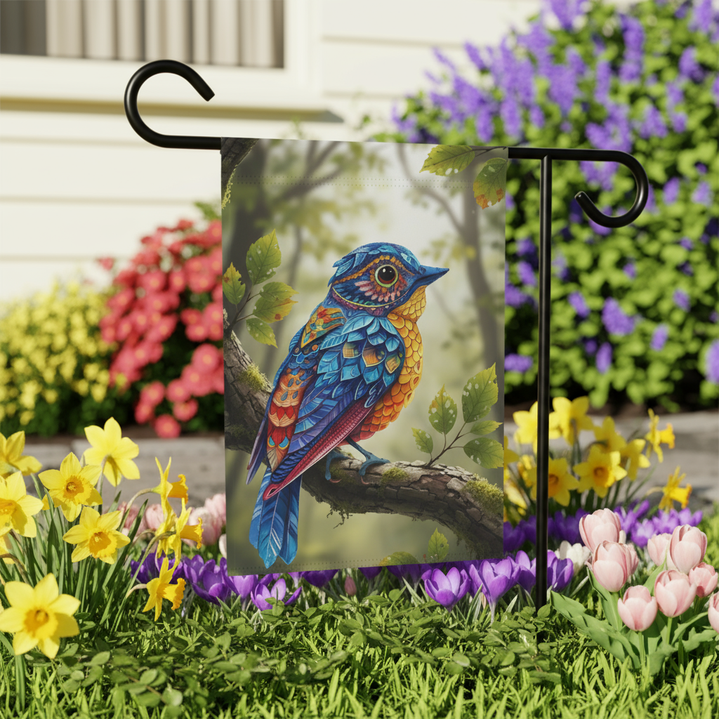 Colorful Abstract Bird Garden Flag - yard display - Dragonfire Gardens