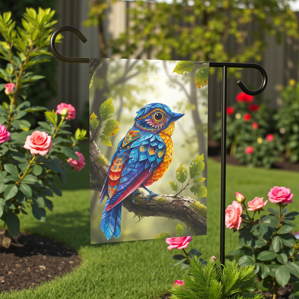 Colorful Abstract Bird Garden Flag - product detail - Dragonfire Gardens