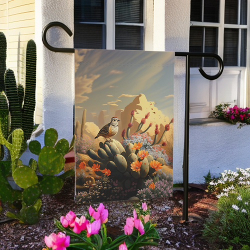 Bird on a Cactus Garden Flag - size comparison - Dragonfire Gardens