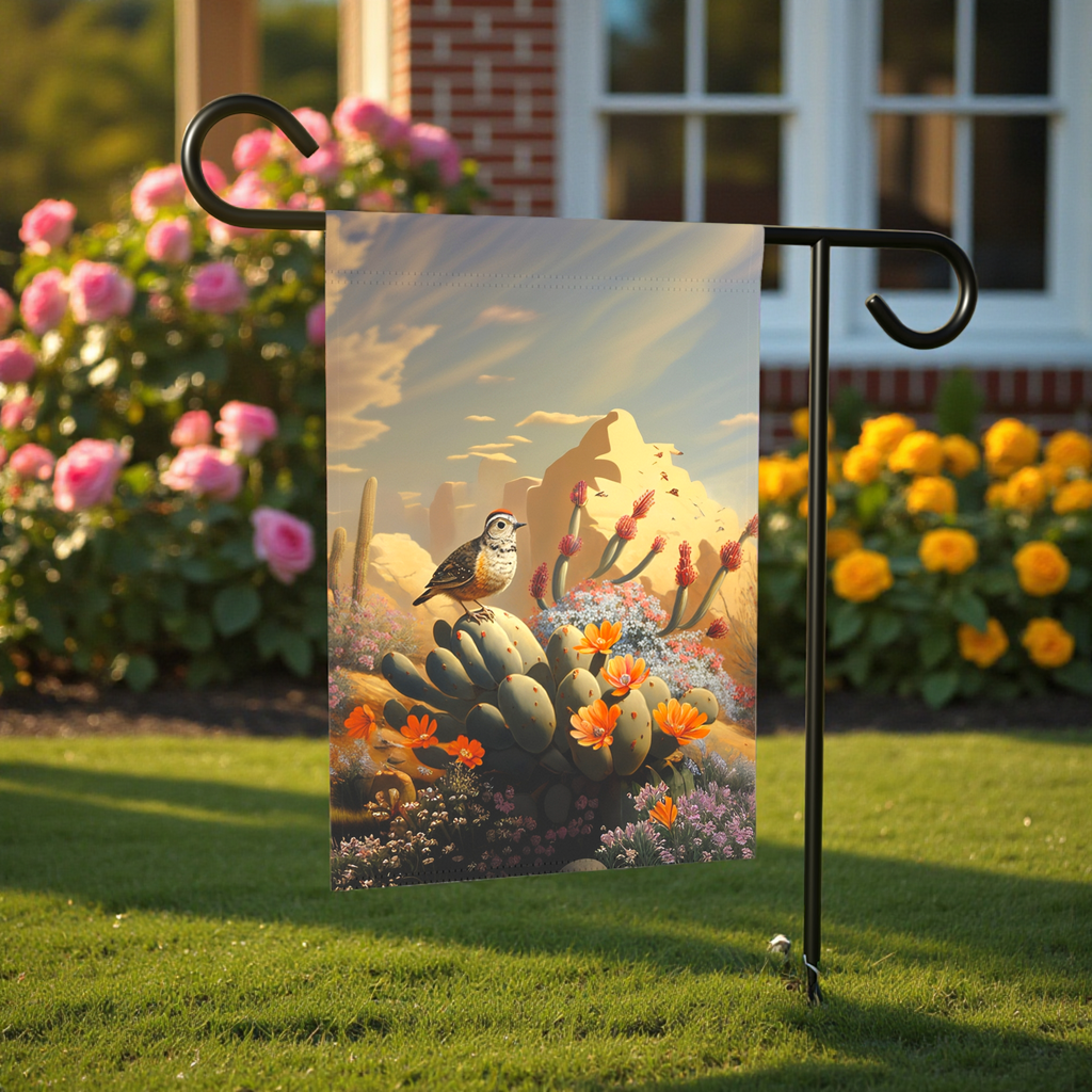 Bird on a Cactus Garden Flag - front view - Dragonfire Gardens