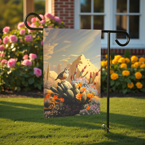 Bird on a Cactus Garden Flag - front view - Dragonfire Gardens