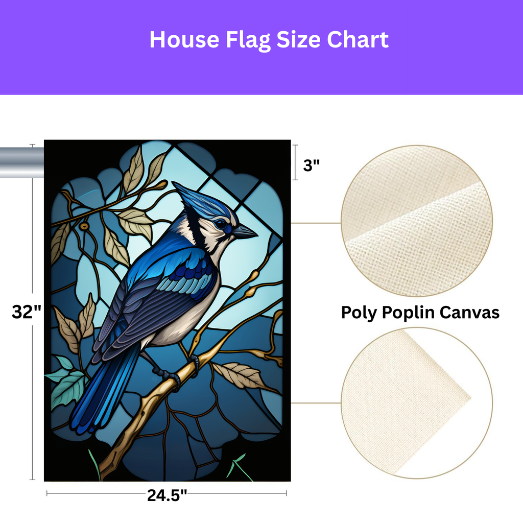 Stained Glass Blue Jay Garden Flag - porch decor - Dragonfire Gardens