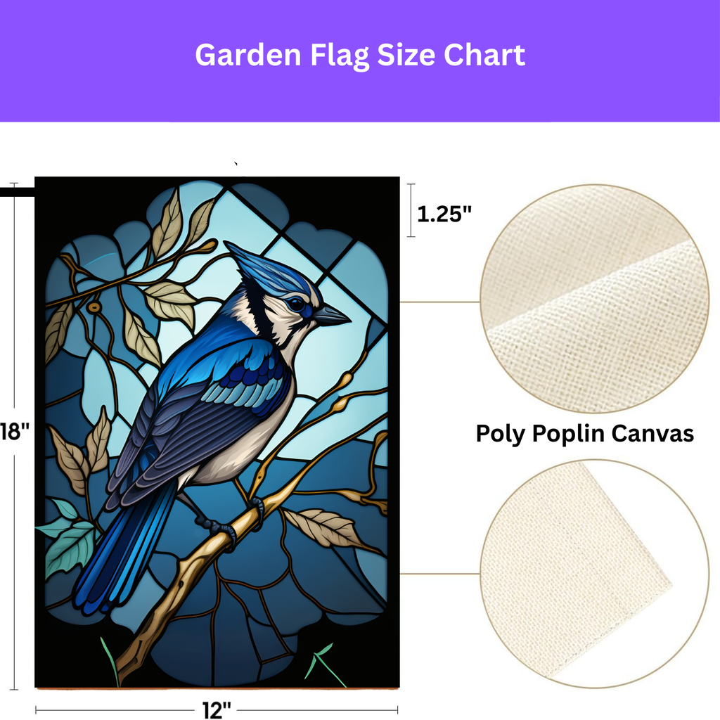 Stained Glass Blue Jay Garden Flag - yard display - Dragonfire Gardens