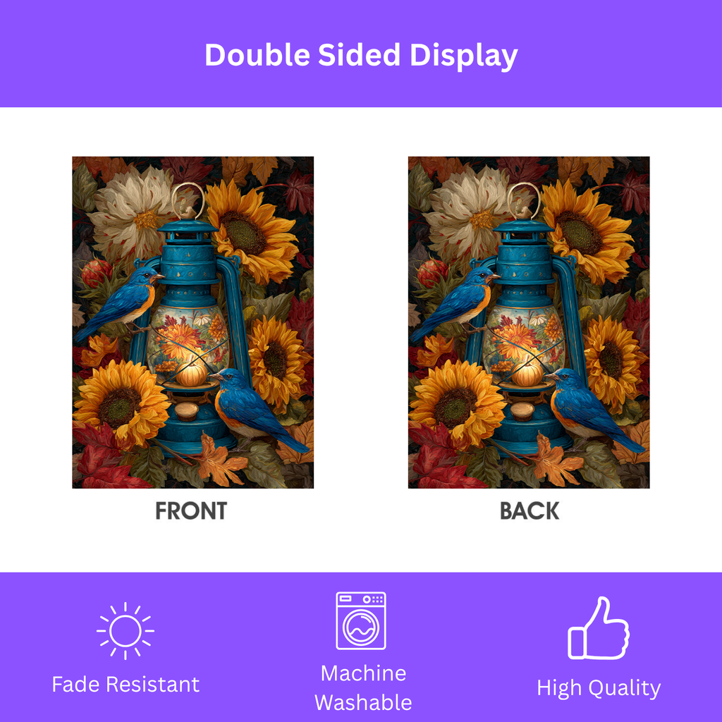 Blue Lantern and Blue Birds Garden Flag - double-sided design - Dragonfire Gardens