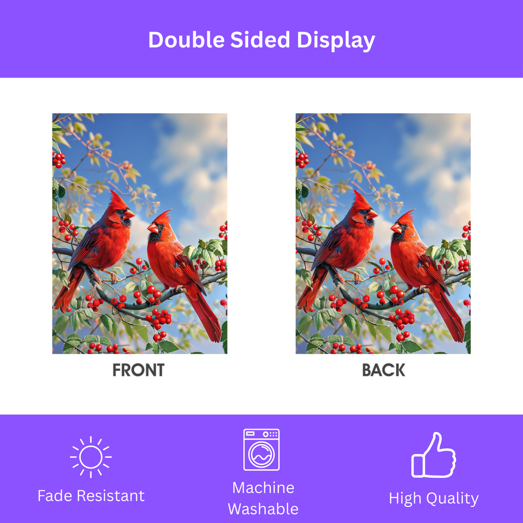 Two Cardinals in the Branches Garden Flag - yard display - Dragonfire Gardens