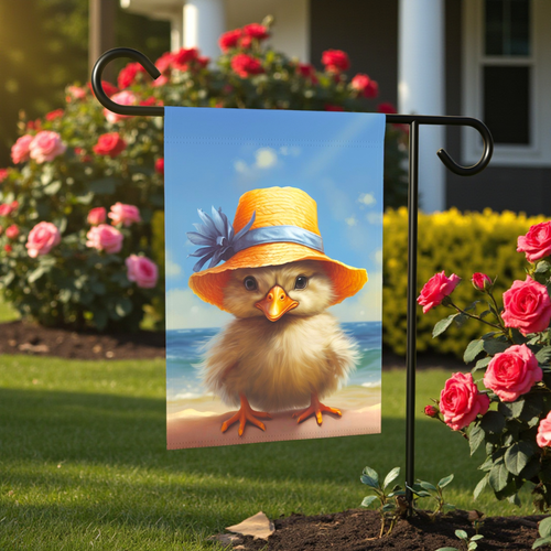 Beach Duckling Garden Flag - front view - Dragonfire Gardens
