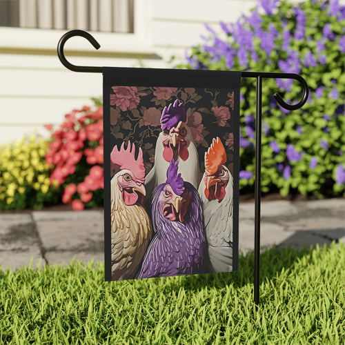 Angry Abstract Chickens Garden Flag - front view - Dragonfire Gardens