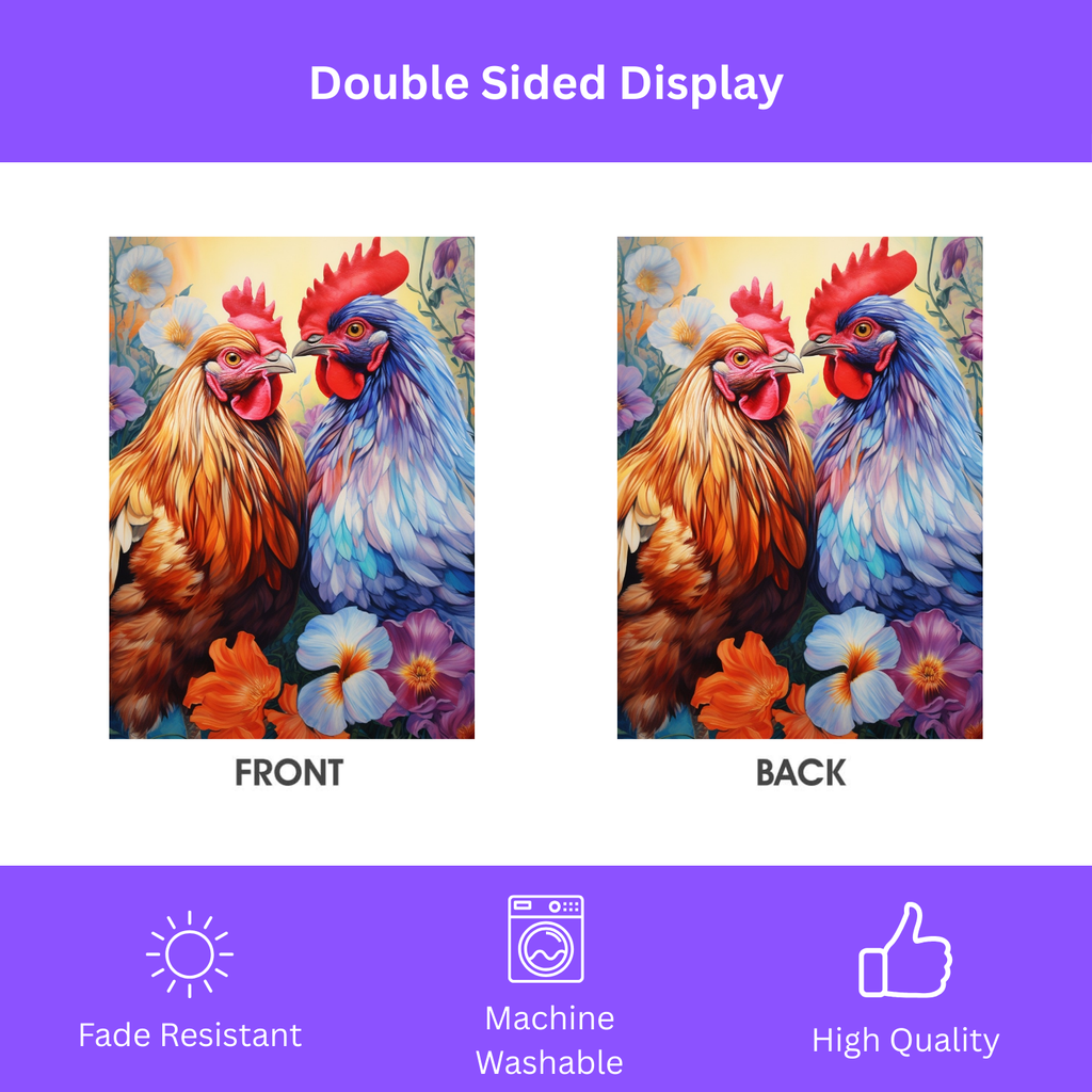 Colorful Roosters Garden Flag - porch decor - Dragonfire Gardens